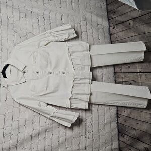 Style & Co. Women's White Jean Jacket W/fringe Hems: Jacket XL Pants 12